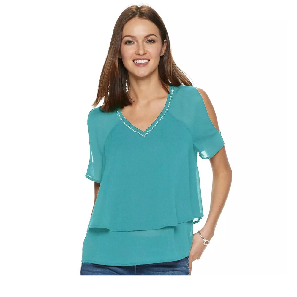 Juicy Couture Teal Cold Shoulder Blouse